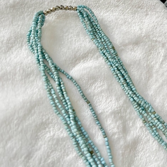 Pewter and Sky Matte Blue Beaded Multi String Necklace - Picture 3 of 5